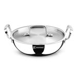 BERGNER Tripro TriPly Stainless Steel 20cm (2 L) Deep Kadai with Stainless Steel Lid, Stay Cool Handles, Metal Spatual Friendly, Induction Bottom and Gas Stove Ready (5-Year Warranty