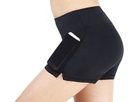 Sugar Pocket Yoga Shorts for Women Running Yoga Short Pants with Mesh Side Pocket S Black