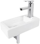 QUXIJA Ceramic Liberty Wall Mount Sink, Rectangle Small Bathroom Sink,Classic Look and Save Space,Right/Left Hand (Right Hand)