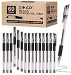 Sikao 60 Pack Black Gel Pens Fine Point, Rollerball Pens, Stick Gel Ink Pens, Black Ink Pens Smooth Writing Pens, Black Pens Bulk, Ballpoint Pens, Roller Ball Pens, Office Pens Gell Pens 0.7 Lapiceros