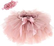 Baby Girls Tutu Skirt Headband Set Toddler Ruffle Tulle Diaper Covers 6-24 Month, Bean Sand, Large-X-Large