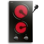 Plug in Ceramic Hob Hobsir Built-in 2 Burners Electric Hob 30cm Ceramic Cooker with Electronic Knob Controls, Residual Heat Indicator, 2800W