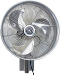 HydroMist Oscillating Wall Mounted Outdoor-Rated Fan, 3-Speed Control on Motor, Alum Blade, Mounting Bracket and Black Vinyl Cover, Quiet Running, Indoor/Outdoor, 18”, Metallic Silver