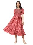 KZULLY Women's Crepe Smocked Midi Dress (1001-SFS-Red-Rose-XXL_Peach