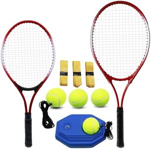 Magicorange Kids Tennis Rackets, 2 Players Tennis Training Equipment for Parent-Child Activities with Tennis Trainer Rebound Balls, Recreational Tennis Racquet Set (Red)