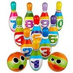 THE TWIDDLERS - 10 Soft Foam Bowling Set for Kids with 2 Balls - Educational and Fun Skittles Game for Toddlers and Children - Toddler Skittles Game - Perfect Outdoor Toy for Boys and Girls Ages 2-5