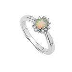 The Opal Ring Collection: Beautiful Small Oval Opal & Diamond Cluster Engagement Ring in Sterling Silver (Size K)