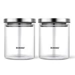 Borosil Classic Glass Jar, Air-Tight Storage Container For Kitchen, Glass Jar For Storing Spices, Snacks, Grains, Dals, Set of 2 (600 ml each), Clear