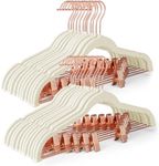 HOUSE DAY Velvet Skirt Hangers 24 Pack, Non Slip Velvet Pants Hangers with Rose Gold Clips, Slim Velvet Hangers with Clips, Velvet Clips Hanger for Jeans, Trouser, Dresses, Coats (Ivory)