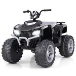 GYMAX Kids Electric Quad Bike, 24V Battery Powered Toy Car with Wireless Connection, USB, Music, Radio, Lights, Soft Start, Forward and Backward, Children Ride on ATV for 3-8 Years Old (Black)