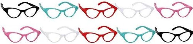 Amscan Nifty 50's Theme Party Cat Style Glasses, Pack of 10, Multi Color
