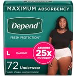 Depend Fresh Protection Adult Incontinence Underwear for Women (Formerly Depend Fit-Flex), Disposable, Maximum, Large, Blush, 72 Count (2 Packs of 36)