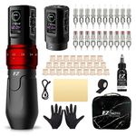 EZ Tattoo Kit - Tattoo Machine Kit Complete with 6 Strokes 2mm-4.2mm Wireless Tattoo Machine Pen with 1600mAh Battery Power Supply for Tattoo Beginners and Tattoo Artists (P3 Pro Matte Red)