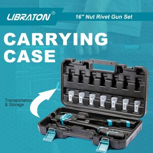 Libraton 16" Rivet Nut Tool Set – Hand Rivet Gun with 70 Rivet Nuts, 7 Metric Mandrels, Carry Case