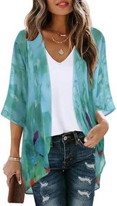 Womens Short Cardigans Casual Oversized Open Front Kimono Tops Bathings Suit Cover-ups (Teal Blue Print, XL)