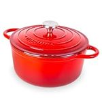 Cast Iron Pot with Lid – Non-Stick Ovenproof Enamelled Casserole Pot, Oven Safe up to 500° F – Sturdy Dutch Oven Cookware – Red, 5-Quart, 24cm – by Nuovva