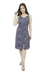 AVYCO Women's Printed A-Line Midi Dress (Medium, Blue)