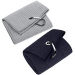 Betlife Golf Towel,2 PackPremium Microfiber Fabric Waffle Pattern Towels,Heavy Duty Carabiner Clip (2 Pcs,2 Colors)