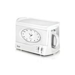 Swan Vintage Teasmade - Rapid Boil with Clock and Alarm, Featuring a Clock Light with Dimmer, 600 ml, 780-850 W, Ceramic Teapot Included, White, STM201N