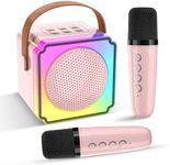 Caiord Mini Karaoke Machine for Kids,Portable Bluetooth Karaoke Machine with 2 Wireless Microphones, Kids Karaoke Machine for Birthday Home Party,Gift for Girls Boys（Pinkcolor）