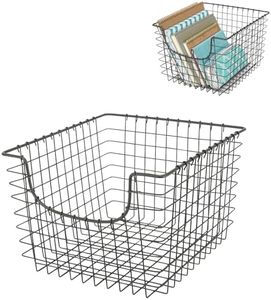 Spectrum Wire Basket for Organizing (Medium, Industrial Gray) - Sturdy Scoop Pantry Basket Storage - Wire Storage Basket Organizer for Kitchen, Shelf, Closet, Bathroom, Garage & More