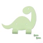 Keypak Kids Dinosaur Double Coat Hooks, Door Wall Mounted Metal Decorative Hooks for Boys & Girls, Toddlers Bedroom or Baby Nursery - Colour Matching Fixings Included (Green)