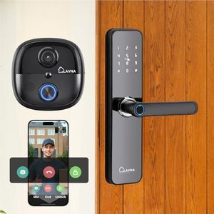 LAVNA Secure X Smart Door Lock + Doorbell Combo with 8 Way Access (Fingerprint, WiFi..) || HD Video Call with 2-Way Talk, Lock N Bell Integration, Live View/Recording, PIR Sensor, IP65, Chime