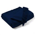 EHC Waffle Cotton Woven King Size Sofa Throw 3 Seater Sofa/Chair/Double Bed, 228 x 254 cm, Navy Blue