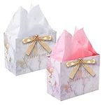 2 Pack Gift Bags, Medium Paper Present Bags with 2 Tissue Paper and Bow Ribbon for Birthday Valentines Day Mothers Day Wedding (25 X 20 X 12 cm)