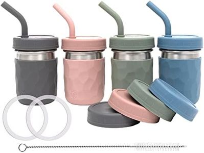 WeeSprout 2-in-1 Drinking Cups for Kids, Stainless Steel Cups for Smoothies, Silicone Straws with Straw Stoppers, Premium Plastic Twist Lids, Easy-Grip Sleeves, Set of 4 Dishwasher Safe Kid Cups