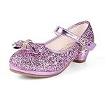 OVEKOS Little Girls Princess Shoes Sequins Sweet Bows High Heel Wedding Party Dress Shoes Sandals Size 2 Bright Diamond Christmas Festival Sandals Purple