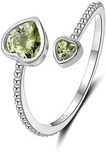 Step Forward Regalos de piedra de nacimiento para adolescentes anillo de agosto de plata esterlina con piedras del corazón verde oliva Regalos Joyería para los mejores amigos novia hija