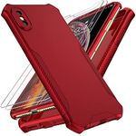 ORETECH for iPhone X Case and iPhone Xs Case 5.8 inches with 2 Screen Protector Tempered Glass,Shockproof Hard PC Front Soft Silicone Back Phone Case for iPhone Xs/iPhone X Cover Red