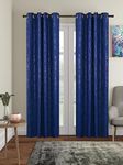 Amazon Brand - Solimo Polyester Printed Blackout Emboss Door Grommet Curtains(Pack of 2, 7 Feet, Blue)