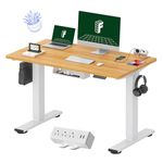 FLEXISPOT EN2 Adjustable Height Electric Standing Desk, 48 x 24 Inches Stand Up Home Office Desk with Natural Desktop Tabletop Primo(White Frame/Maple Top,w/Memory Button)
