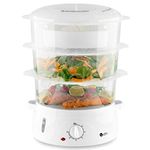 Dihl 800W 9 Litre Three Level Electric Food Steamer Boiler Healthy Food Cooking Cooker, White, with Rice Tray