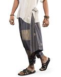 The Veshti Company Cotton Baggy Pants Drop Crotch Harems for Men's Loose Boho Oversized Striped Meditation Yoga Pant with Pocket, Blue - Winged Bolt, L