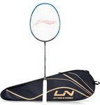 Li-Ning 3D Calibar X Combat Carbon Graphite Badminton Strung Racquet ( 85 Grams, 30 Lbs String Tension ) and Full cover (Charcoal/Blue)