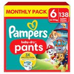 Pampers Baby-Dry Nappy Pants Paw Patrol Edition Size 6, 138 Nappies, 14kg-19kg, Monthly Pack, Up to 12h of All-Around Leakage Protection