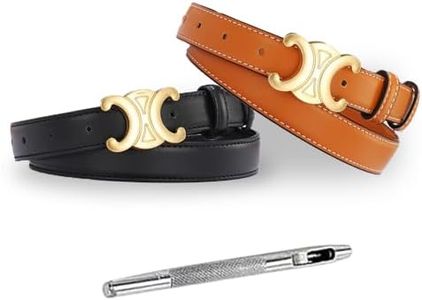 Women’s 2.5cm Thin Leather Belt, 2pcs Women Belt Double C Triumph Belt, with Round Eyelets,Belt Women for Jeans Pants Dresses