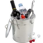 YOUEON Ice Bucket with Lid and Scoop Set for Home Bar 4L Galvanized Metal Drink Tub with Carry Handles, Double Walled Wine and Beer Chiller, Beverage Tub for Parities Picnics Camping Outdoor Bar Use