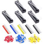 Glarks 70Pcs(5Sets) Terminal Block Set, 5Pcs 8 Positions 600V 15A Dual Row Screw Terminals Strip + 5Pcs Pre-Insulated Barrier Strips + 60Pcs Insulated Fork Wire Connector (8P+Fork Connector)