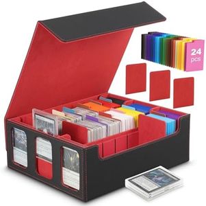MoKo Caja de Almacenamiento para Tarjetas Coleccionables con Soportes para Cartas, 2300+ Caja de Cubierta MTG con 24 Divisores de Colores, Estuche para Cartas de Juegos Mágicos & YugiOh, Negro/Rojo