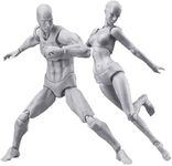 AHOHOS 2 Pcs/Set Art Mannequin Set,Light Body PVC Movebale Action Figure Model for SHF Version 2.0 Gifts for Sketching,Painting,Drawing,Artist Male+Female Set (Grey,Male+Female)