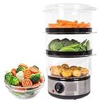 Almineez Electric 3 Tier Food Steamer Multi Cooker - 6L - 3 Removable Stacking Compartments With Rice Bowl & 60 Minute Timer - Healthy Kitchen Cooking - Vegetables Meats Fish Meal- 400W