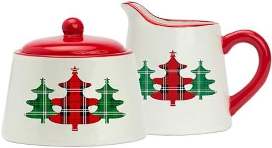 Amici Home Christmas Tree Sugar and Creamer Set | 8 oz Creamer and Sugar Bowl with lid | Made of Ceramic | Ideal for Storing Coffee, Sugar and Tea | Dishwasher Safe, Red, 7CM259-7CM260