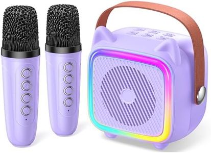 SXH Mini Karaoke Machine for Kids Portable Karaoke Machine with 2 Bluetooth Wireless Microphones and Light Include 64GB-TFcard Toys Gifts for 3-14 Years Old Girls Boys (Purple 2 Mics)