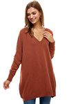 Alexander + David Womens Basic Oversized V-Neck Sweater Pullover Tunic Top - Red - Small-Medium