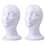 Foraineam 2 Pack Female Styrofoam Mannequin Head Cosmetics Model Head Wig Display Foam Mannequin Glasses Hat Hairpieces Stand