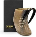 GALVANOX Viking Horn Mug Gift for Dad, Genuine Ox Horn Beer Drinking Ale Cup with Handle (16-18oz)